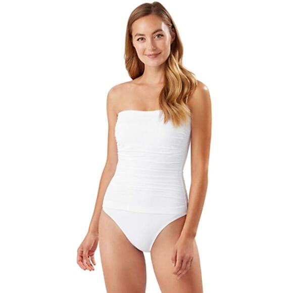 Tommy Bahama Pearl Shirred Bandeau One Piece Swimsuit White Size 6 NWT - Picture 1 of 12